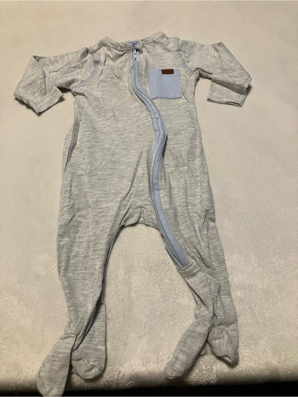 Neutral Gray Baby One-Piece Footed Sleeper with Pocket